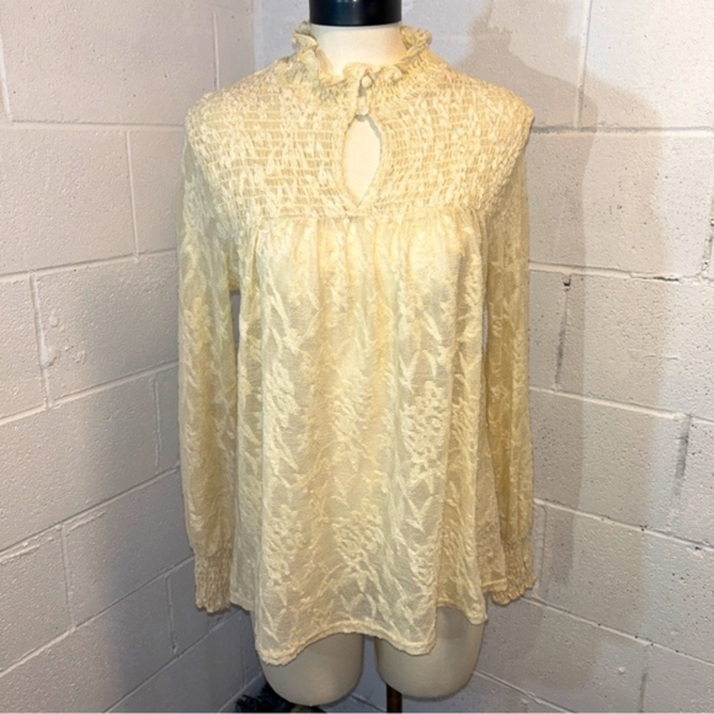 BKE Lace Peasant Blouse cream boho Gimmicks brand‎ top long sleeve shirt Small